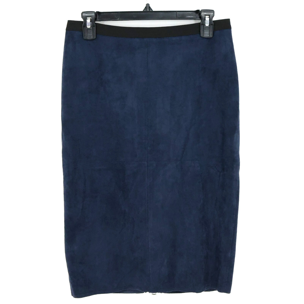 BCBG Max Azria Skirt Womens Small Navy Blue Faux Suede Lined Back Zip Pencil